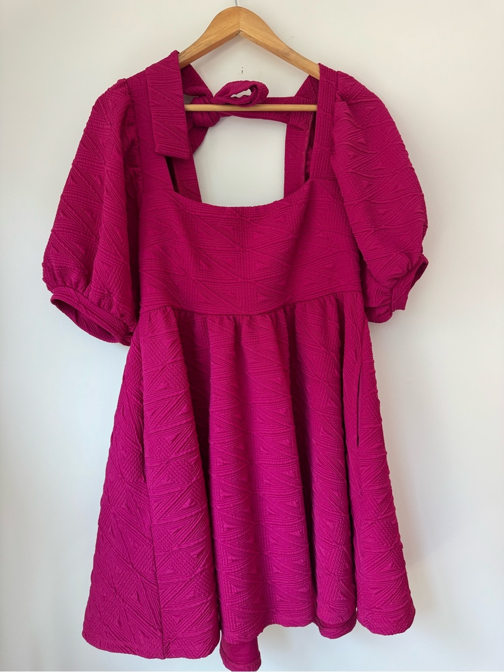 Free People Violet Textured Puff Sleeve Babydoll Mini Dress Magenta Medium